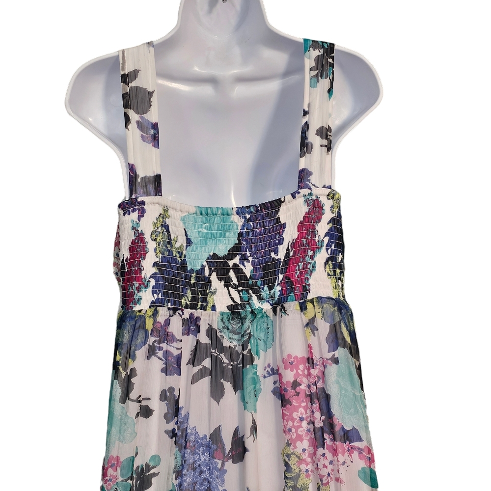 Chelsea & Theodore Floral Flowy Maxi Smocked Back Tiered Chiffon Dress Sz M - Picture 7 of 13